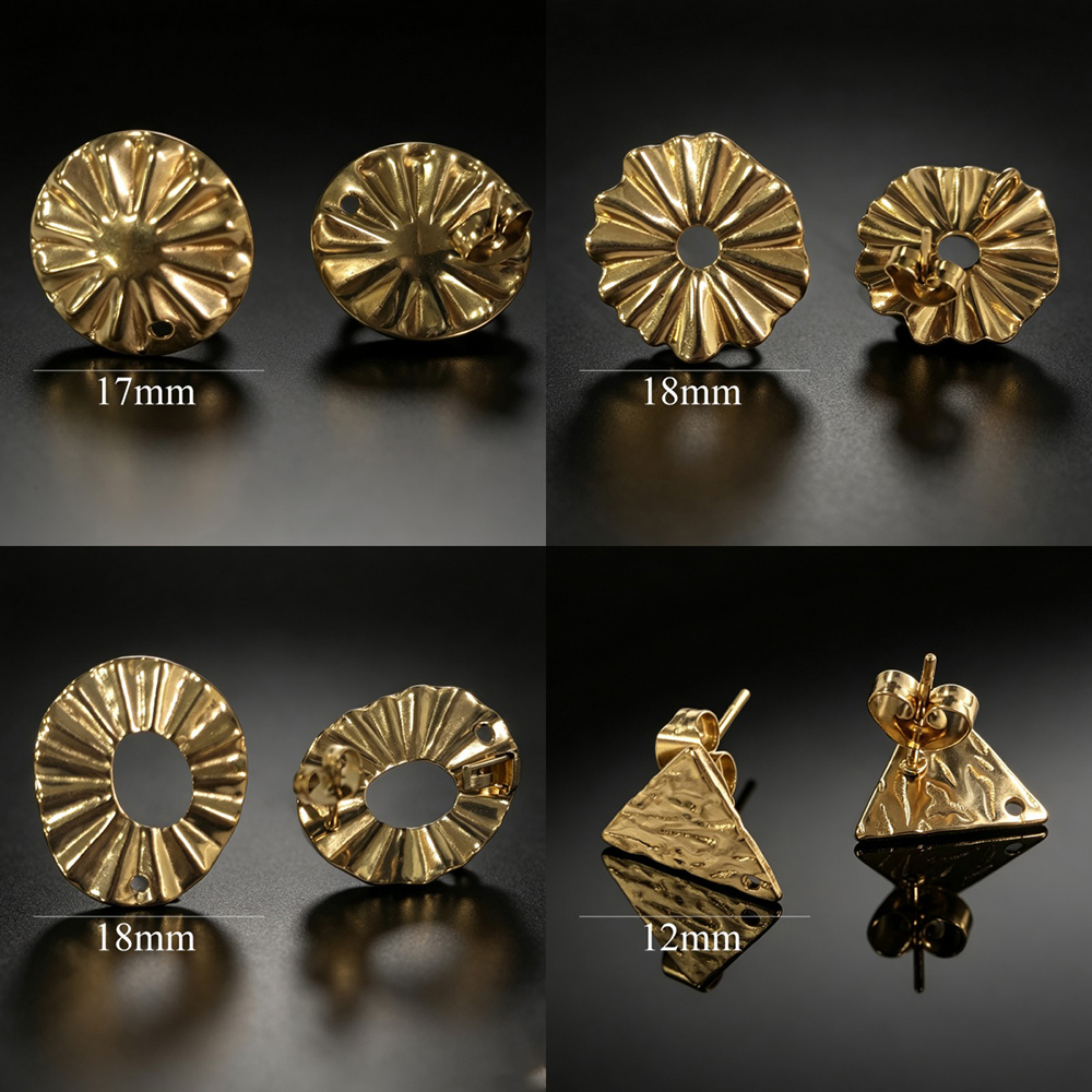 Jewelry Making Supplies Wholesale - 4/6/10pcs Stainless Steel Gold Earrings Ripple