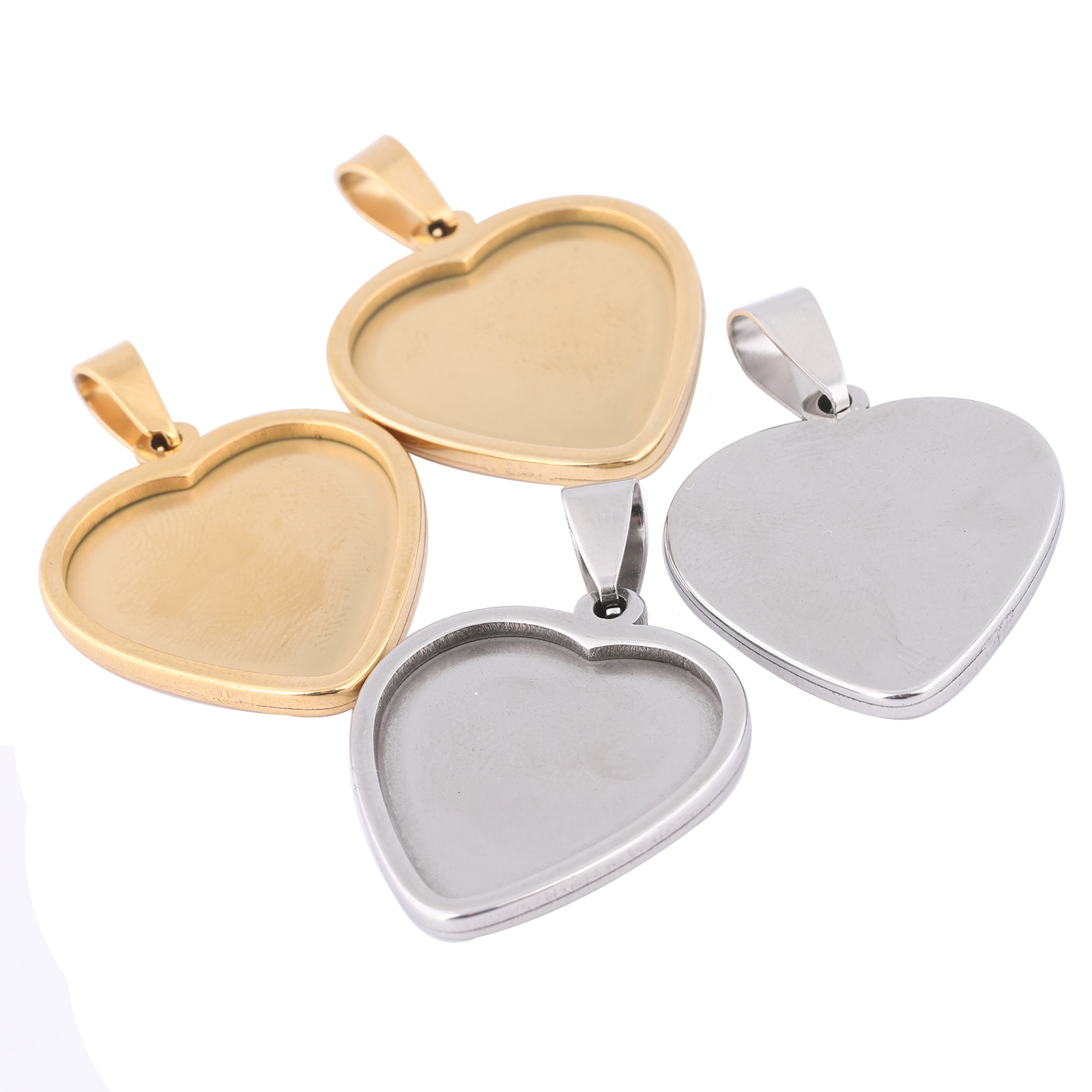 Jewelry Making Tray - 5pcs 20mm Heart Cabochon Trays Stainless