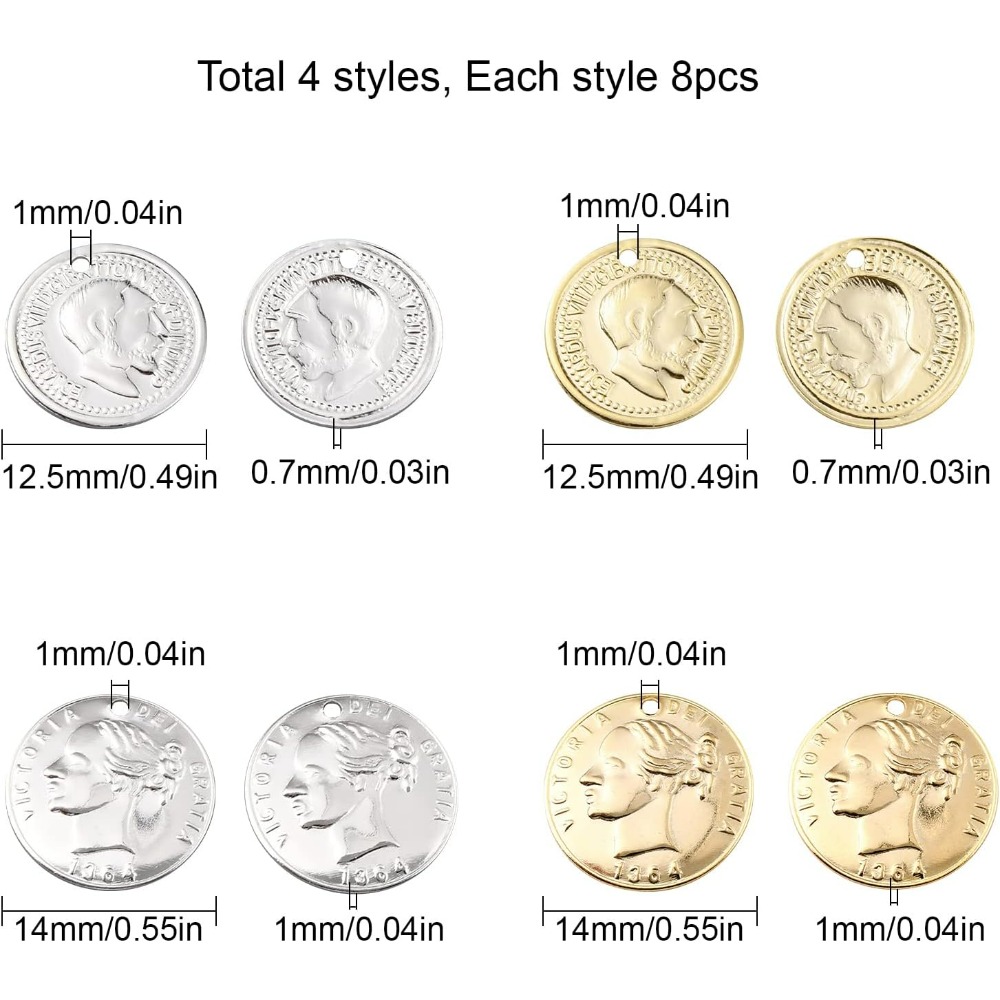 32Pcs 2 Styles Coin Charms 24K - огляд і ціна Jewelry Making Victoria