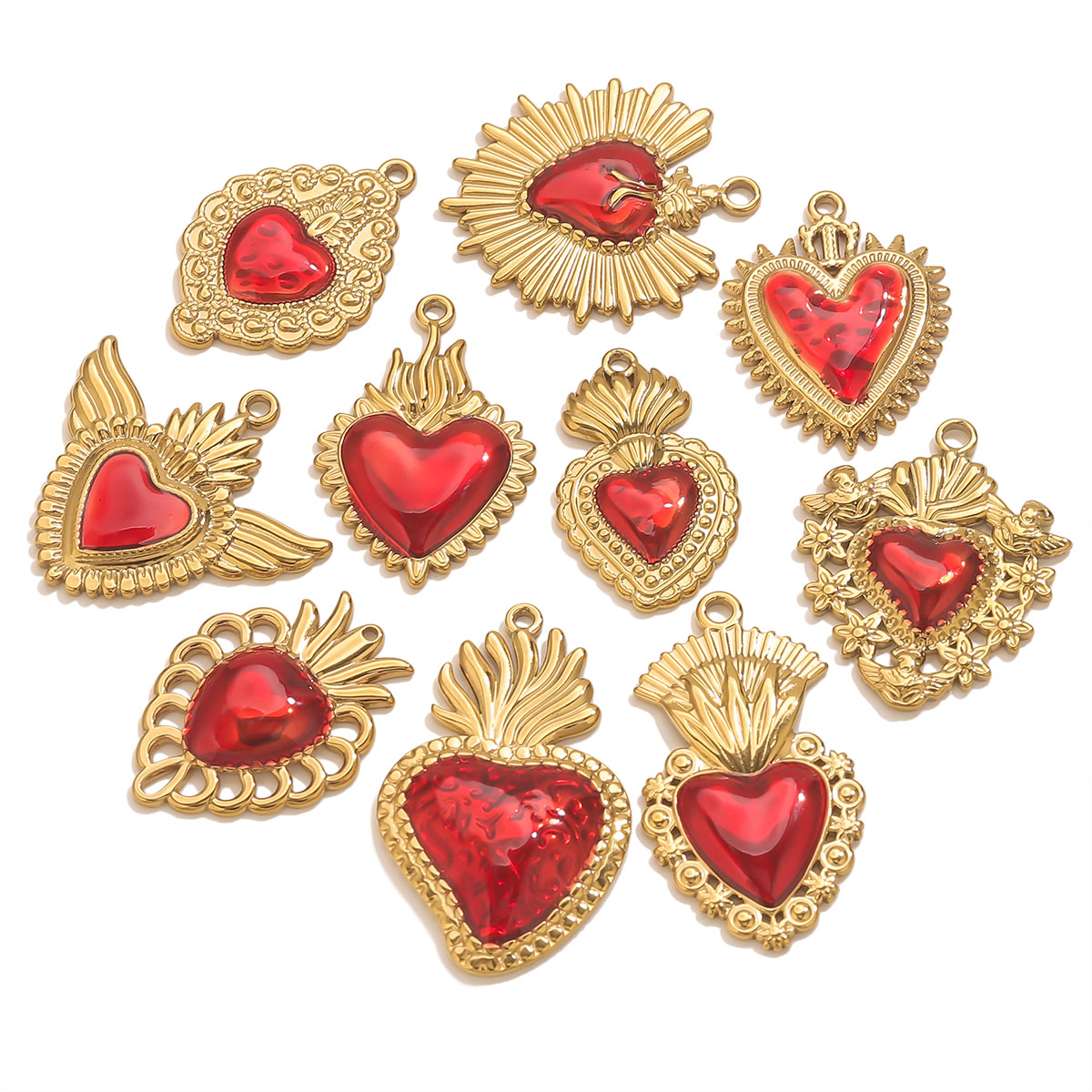 3pcs Stainless Steel Red Ename - огляд і ціна Jewelry Making Supplies Wholesale