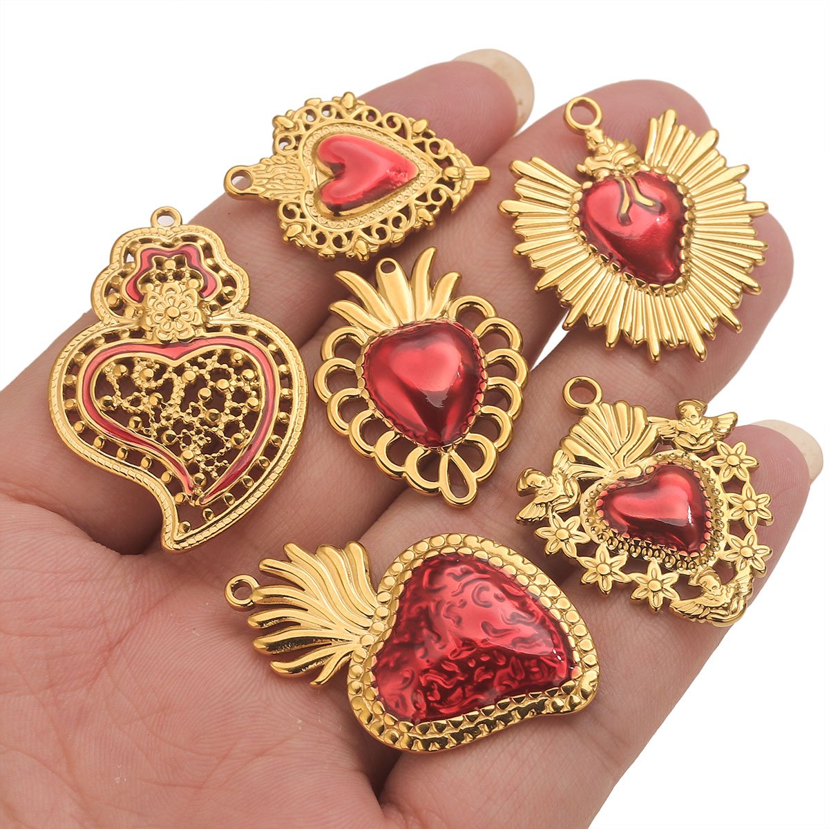 3pcs Stainless Steel Red Ename - огляд і ціна Jewelry Making Supplies Wholesale